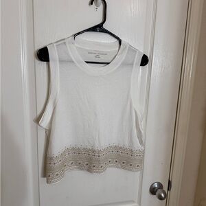 Spiritual Gangster White Boho Tank Top Embroidered Hem Yoga Festival Large